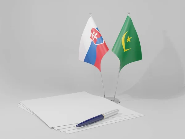 Mauritanie Drapeaux Accord Slovaquie Fond Blanc Render — Photo