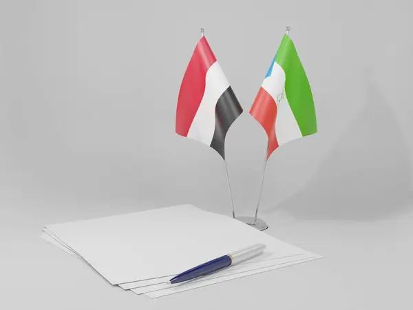 Äquatorialguinea Jemen Abkommen Flaggen Weißer Hintergrund Render — Stockfoto