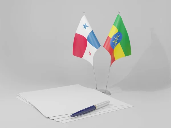 Etiopía Banderas Del Acuerdo Panamá Fondo Blanco Render —  Fotos de Stock