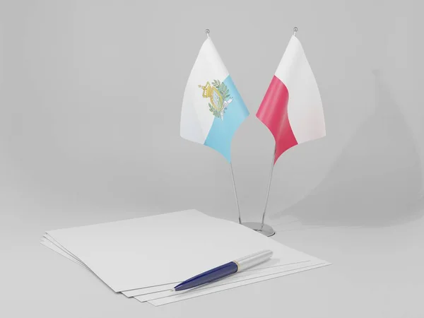 Polen Overeenkomst Van San Marino Vlaggen Witte Achtergrond Render — Stockfoto