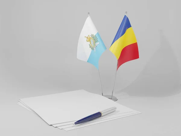 Roumanie Drapeaux Accord Saint Marin Fond Blanc Render — Photo
