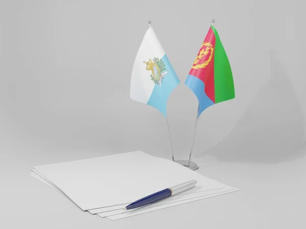Eritrea Banderas Del Acuerdo San Marino Fondo Blanco Render — Foto de Stock