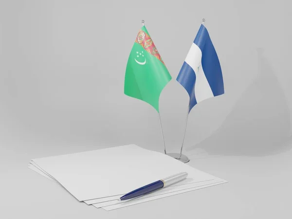 Nicaragua Turkmenistan Agreement Flags White Background Render — Stock Photo, Image