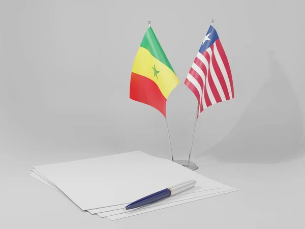 Liberia Banderas Del Acuerdo Senegal Fondo Blanco Render — Foto de Stock