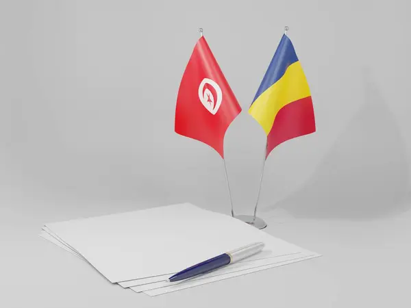 Flaggen Des Abkommens Zwischen Dem Tschad Und Tunesien Weißer Hintergrund — Stockfoto