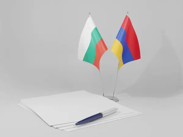 Arménie Bulgarie Drapeaux Accord Fond Blanc Render — Photo