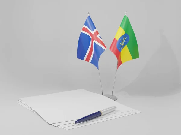 Αιθιοπία Συμφωνία Ισλανδίας Σημαίες Λευκό Φόντο Render — Φωτογραφία Αρχείου