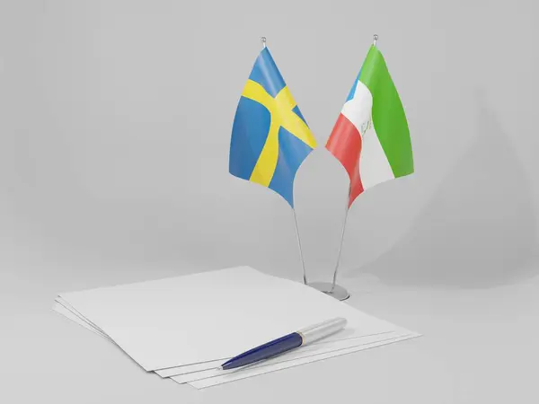 Guinea Ecuatorial Banderas Del Acuerdo Suecia Fondo Blanco Render —  Fotos de Stock