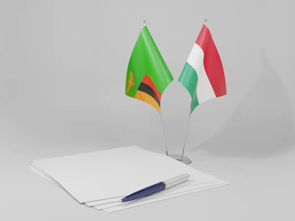 Ungheria Bandiere Dell Accordo Zambia Sfondo Bianco Render — Foto Stock