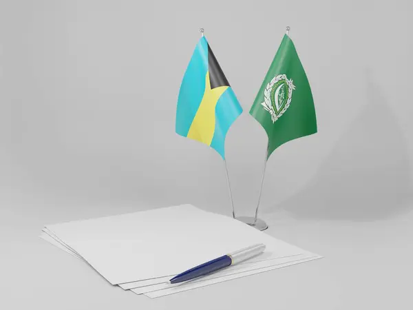 Arab League Bahamas Agreement Flags White Background Render — стокове фото