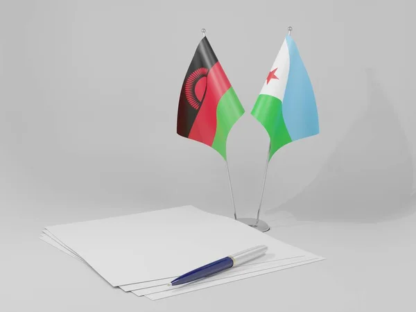 Σημαίες Συμφωνίας Τζιμπουτί Μαλάουι Λευκό Φόντο Render — Φωτογραφία Αρχείου