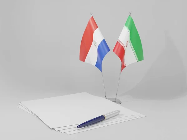 Irã Paraguai Acordo Bandeiras Fundo Branco Render — Fotografia de Stock