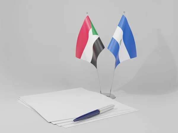 Salvador Sudão Bandeiras Acordo Fundo Branco Render — Fotografia de Stock