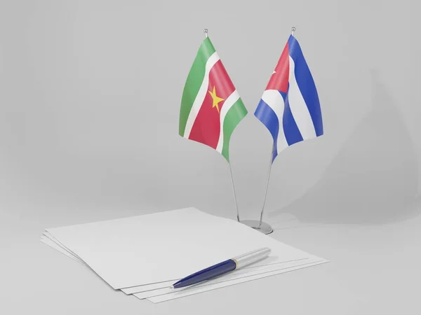 Cuba Bandeiras Acordo Suriname Fundo Branco Render — Fotografia de Stock