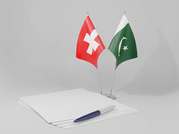 Πακιστάν Ελβετία Συμφωνία Σημαίες Λευκό Φόντο Render — Φωτογραφία Αρχείου