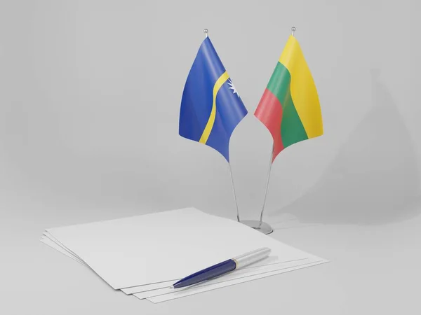 Lituania Bandiere Dell Accordo Nauru Sfondo Bianco Render — Foto Stock