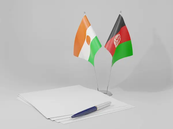 Afeganistão Bandeiras Acordo Com Níger Fundo Branco Render — Fotografia de Stock