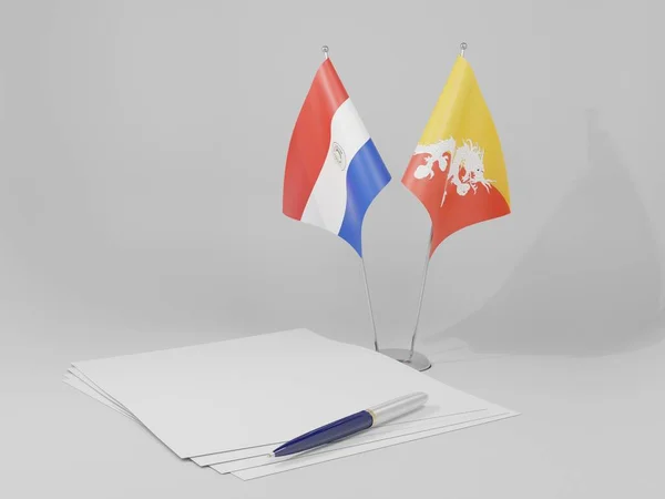 Μπουτάν Παραγουάη Σημαίες Της Συμφωνίας Λευκό Φόντο Render — Φωτογραφία Αρχείου