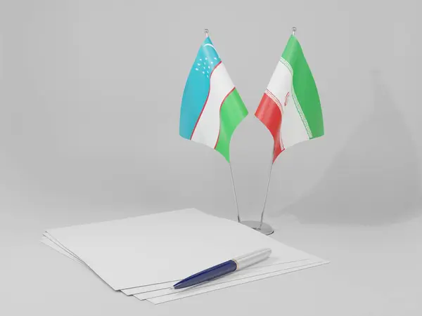 Irã Acordo Uzbequistão Bandeiras Fundo Branco Render — Fotografia de Stock