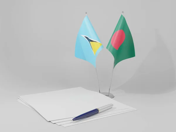 Bangladesh Saint Lucia Agreement Flags White Background Render — Stock Photo, Image