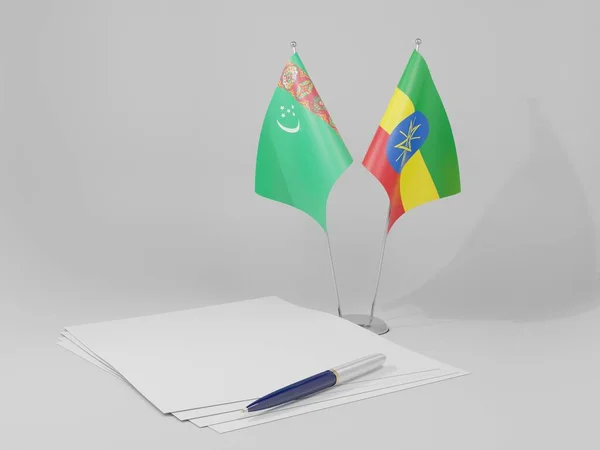 Αιθιοπία Τουρκμενιστάν Σημαίες Συμφωνίας Λευκό Φόντο Render — Φωτογραφία Αρχείου