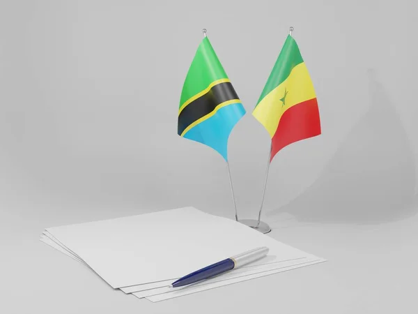 Senegal Banderas Del Acuerdo Tanzania Fondo Blanco Render —  Fotos de Stock