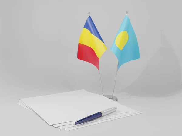 Palau Romania Agreement Flags White Background Render — Stock Photo, Image