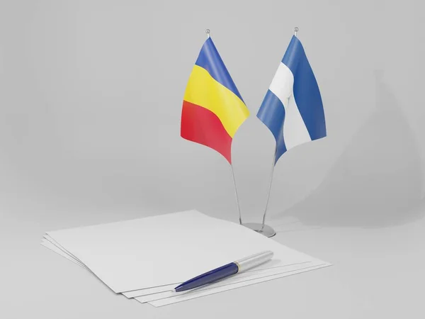 Nikaragua Rumunia Flagi Umowy Białe Tło Render — Zdjęcie stockowe