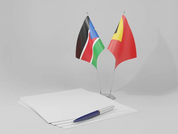 Ανατολικό Τιμόρ Συμφωνία Του Νότιου Σουδάν Σημαίες Λευκό Φόντο Render — Φωτογραφία Αρχείου