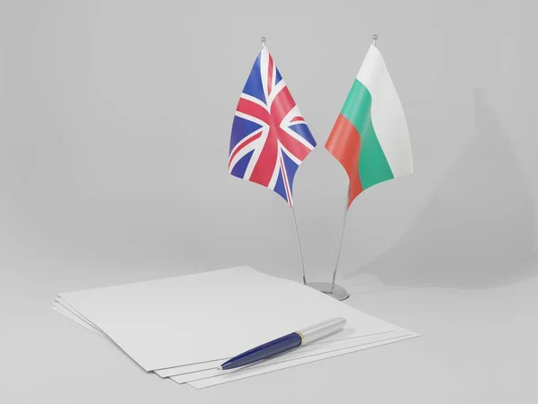 Bulgária Reino Unido Bandeiras Acordo Fundo Branco Render — Fotografia de Stock