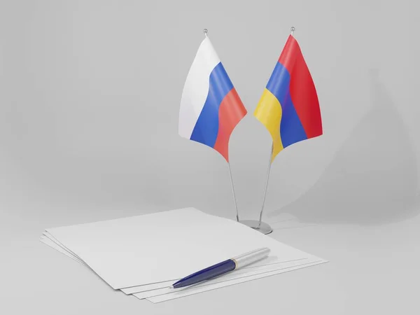 Armenien Ryssland Avtal Flaggor Vit Bakgrund Render — Stockfoto
