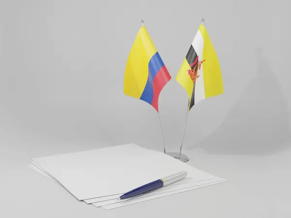 Brunei Colombia Agreement Flags White Background Render — Stock Photo, Image