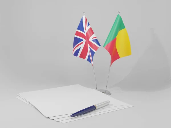 Benin Banderas Del Reino Unido Acuerdo Fondo Blanco Render — Foto de Stock