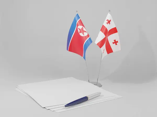 Georgien Nordkorea Abkommen Flaggen Weißer Hintergrund Render — Stockfoto