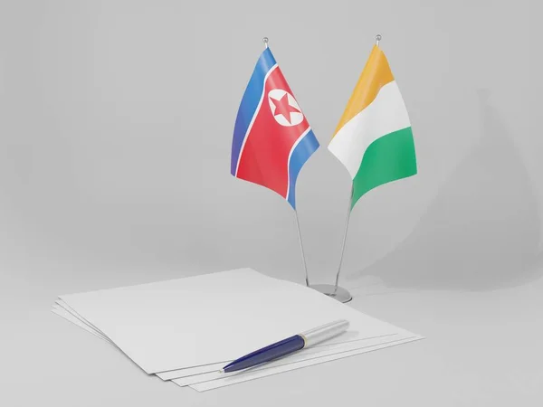 Cote Ivoire Σημαίες Της Συμφωνίας Της Βόρειας Κορέας Λευκό Φόντο — Φωτογραφία Αρχείου