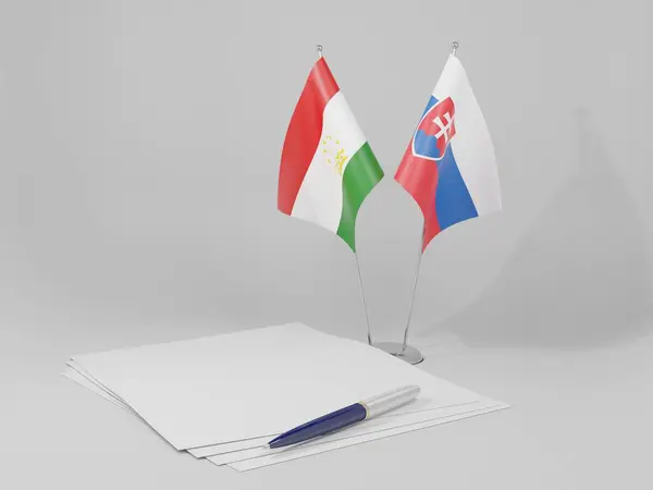 Eslovaquia Banderas Del Acuerdo Tayikistán Fondo Blanco Render —  Fotos de Stock
