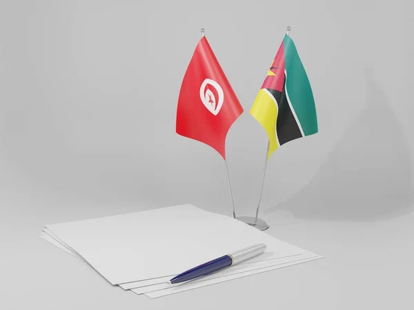 Moçambique Tunisien Avtal Flaggor Vit Bakgrund Render — Stockfoto