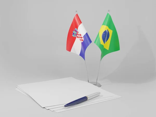 Brésil Drapeaux Accord Croatie Fond Blanc Render — Photo