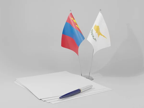 Chipre Banderas Del Acuerdo Mongolia Fondo Blanco Render —  Fotos de Stock