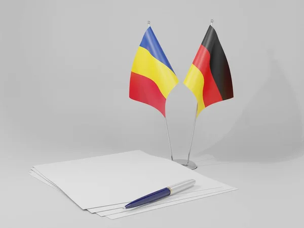 Allemagne Drapeaux Accord Roumanie Fond Blanc Render — Photo