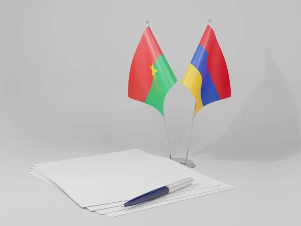 Armenia Burkina Faso Banderas Del Acuerdo Fondo Blanco Render —  Fotos de Stock