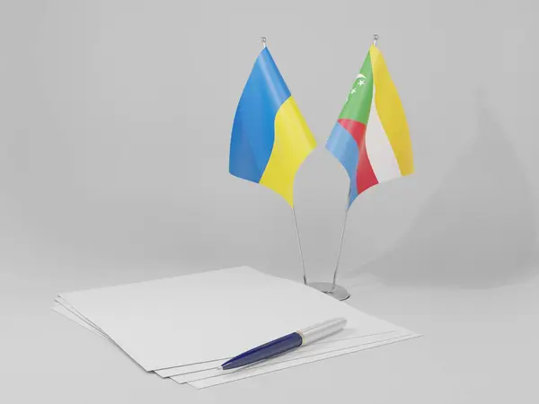 Comores Ukraine Drapeaux Accord Fond Blanc Render — Photo