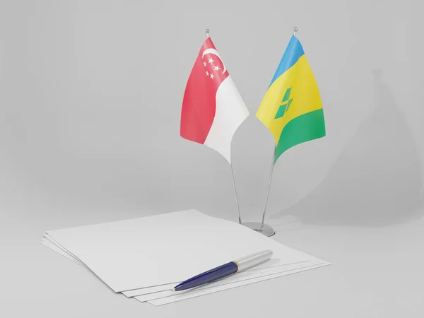 Saint Vincent Und Die Grenadinen Singapur Flaggen Weißer Hintergrund Render — Stockfoto