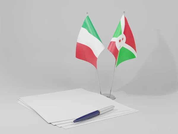 Burundi Itália Acordo Bandeiras Fundo Branco Render — Fotografia de Stock