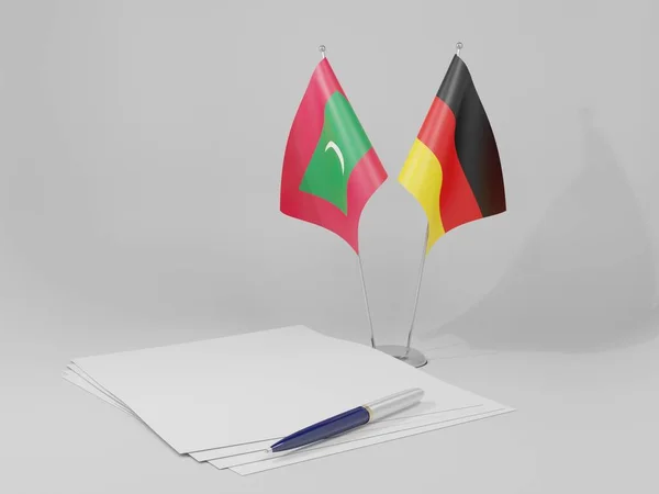 Deutschland Malediven Vertragsfahnen Weißer Hintergrund Render — Stockfoto
