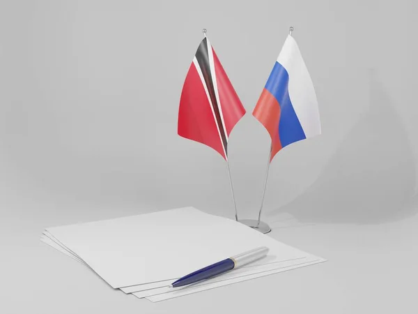 Russia Bandiere Dell Accordo Trinidad Tobago Sfondo Bianco Render — Foto Stock