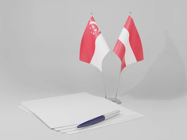 Austria Singapur Flagi Umowy Białe Tło Render — Zdjęcie stockowe