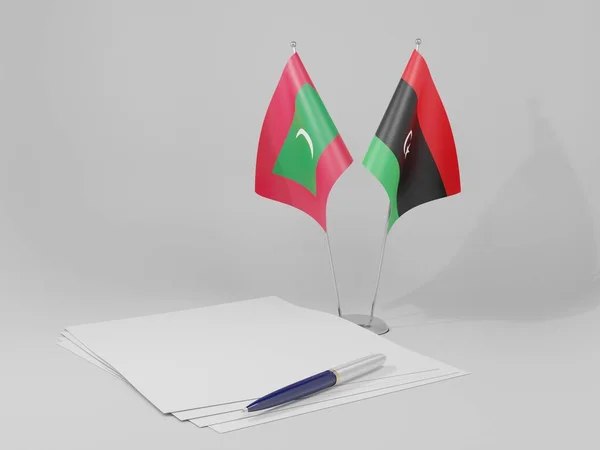 Libya Maldives Agreement Flags White Background Render — стокове фото