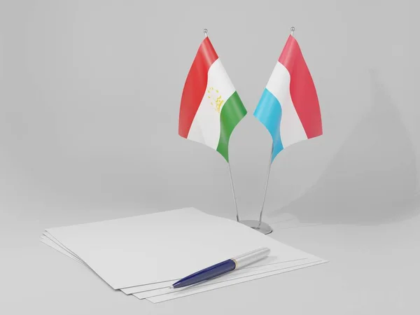 Lussemburgo Bandiere Dell Accordo Tagikistan Sfondo Bianco Render — Foto Stock