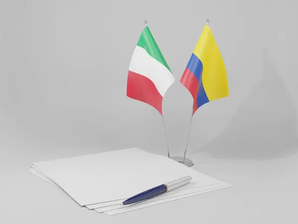 Kolombiya Talya Anlaşması Bayrakları Beyaz Arkaplan Hazırlama — Stok fotoğraf